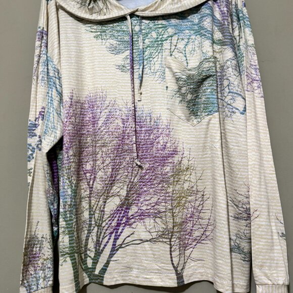 Lily by Firmiana Lightweight Hoodie Tree Print Pullover Long Sleeve Yellow 1X - Picture 5 of 6